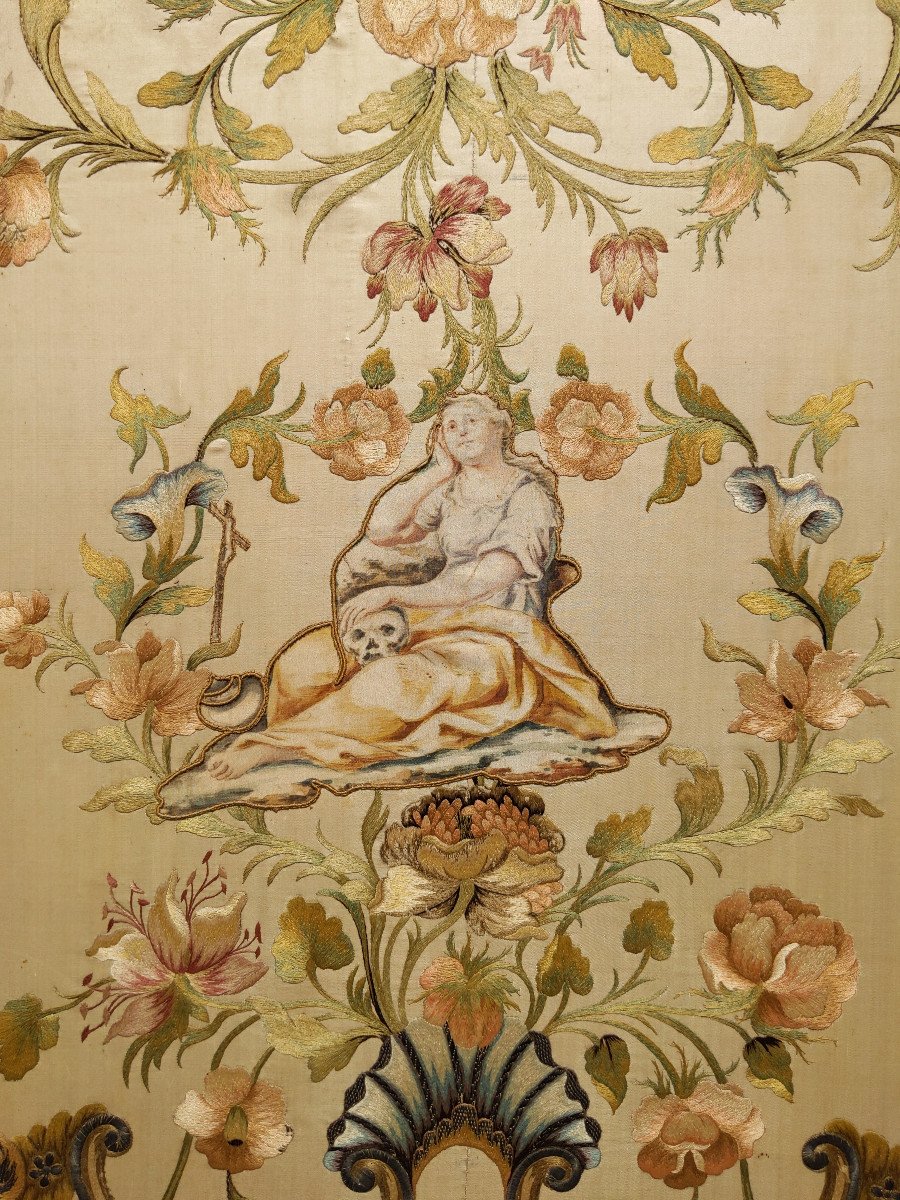 Louis XV Embroidered Silk Antependium Or Altar Front-photo-1