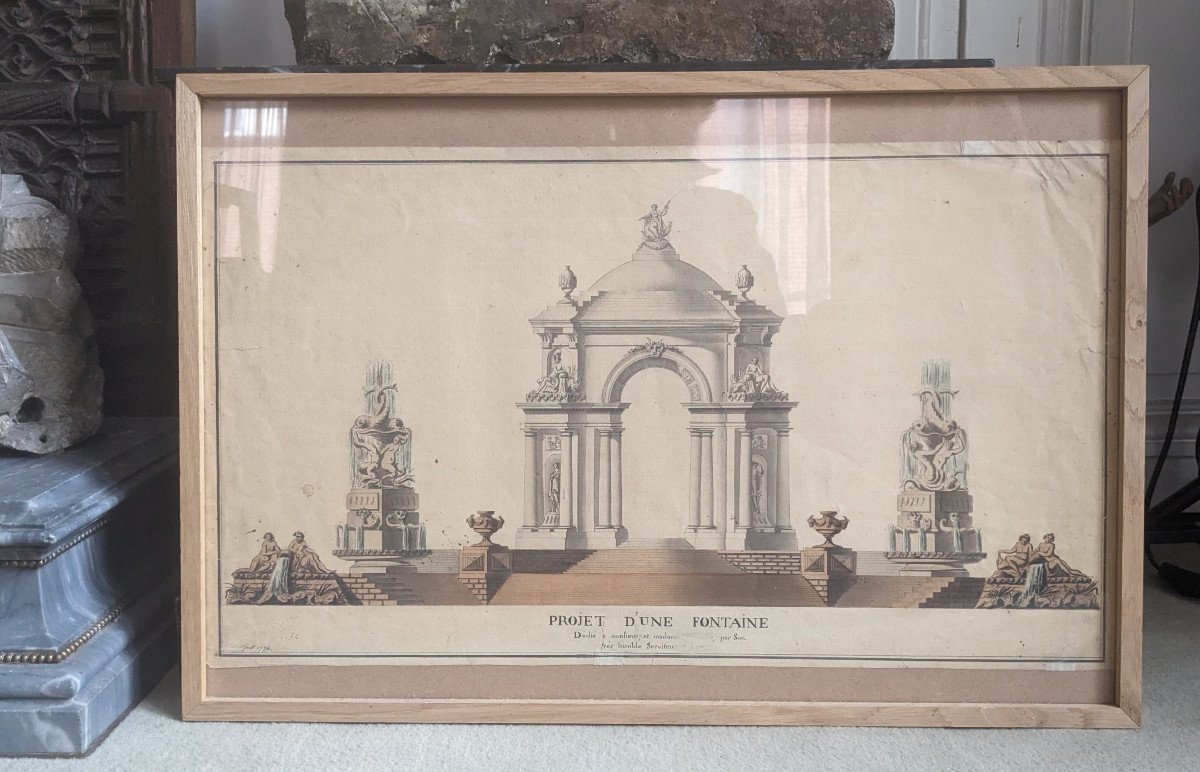 Fountain Project In Pen And Watercolor Dated 1770-photo-4