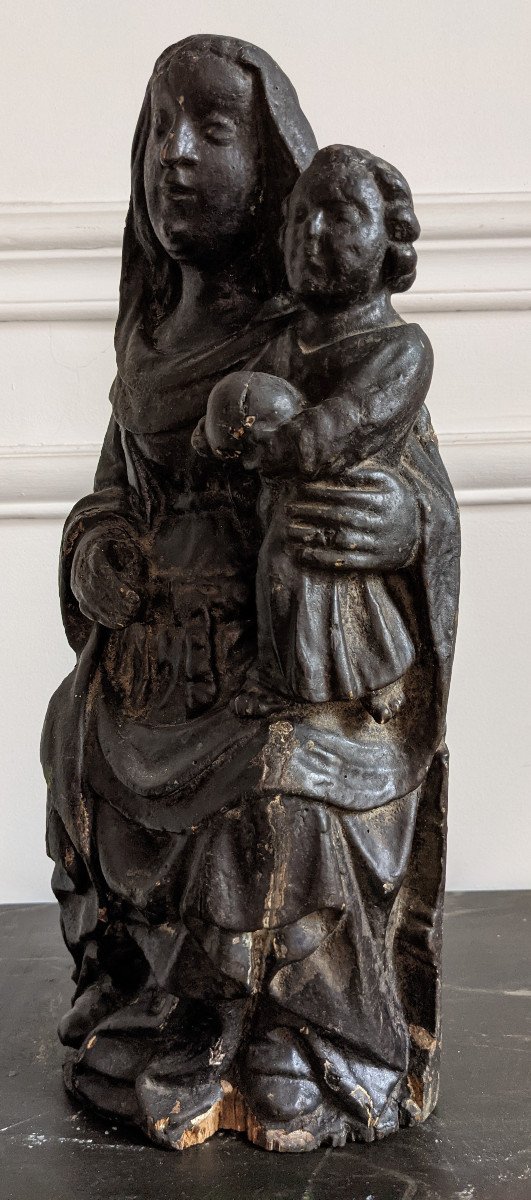 Vierge à l'Enfant assise en bois - XVe siècle-photo-4