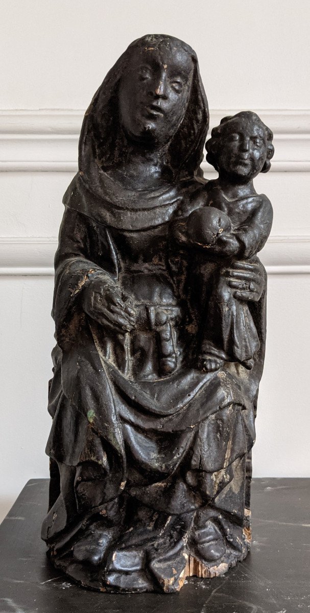 Virgin And Child Seated In Wood - 15th Century