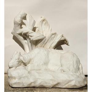 White Marble Sculpture Representing A Goat.