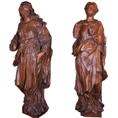 Pair Of Allegorical Oak Figures, Circa 1720-1740