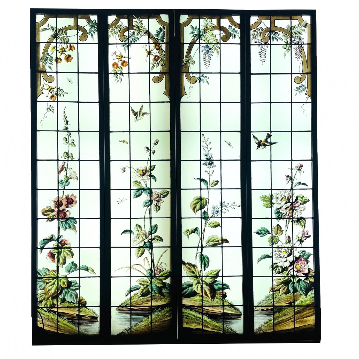 Stained Glass Windows With Flowers And Birds