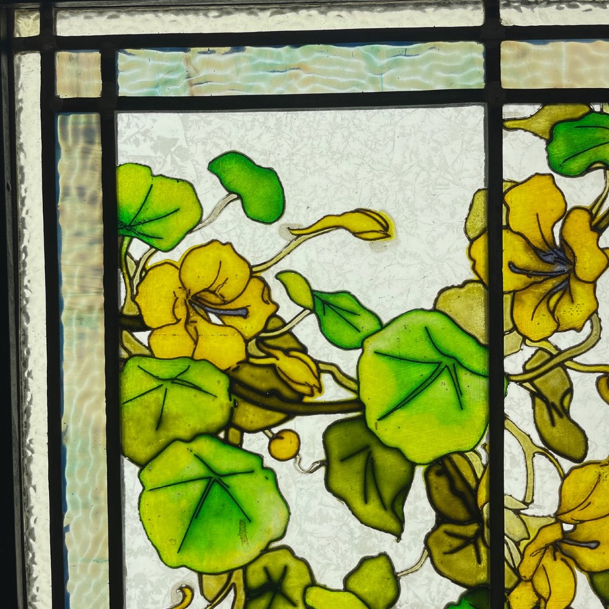 Stained Glass Window With Irises And Nasturtiums-photo-3