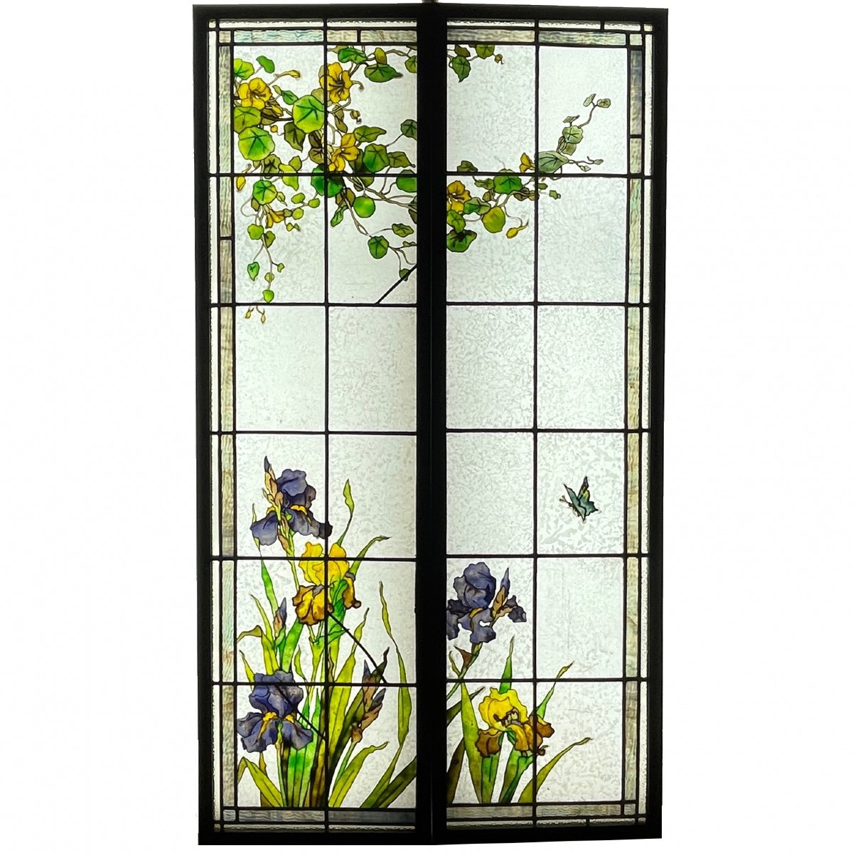 Stained Glass Window With Irises And Nasturtiums