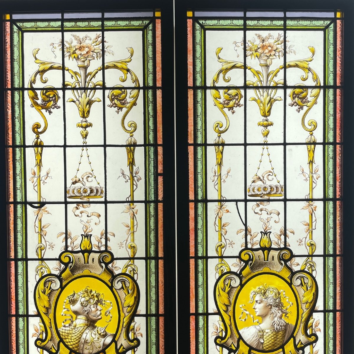 Pair Of Stained Glass Windows With Warriors (186 X 90 Cm)-photo-2