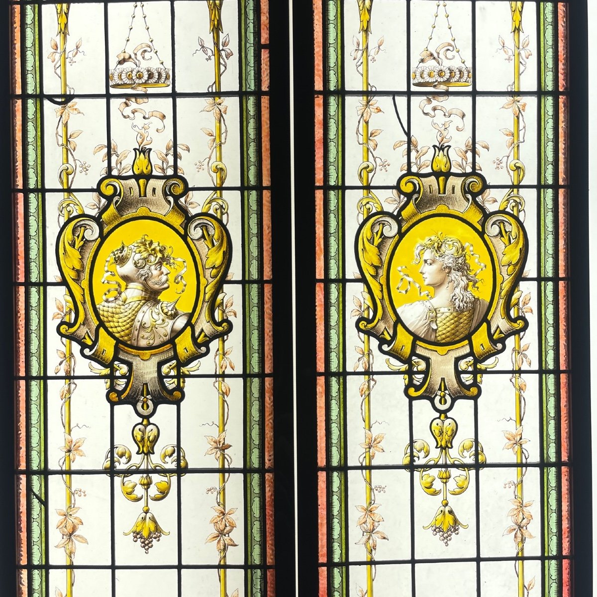 Pair Of Stained Glass Windows With Warriors (186 X 90 Cm)-photo-3