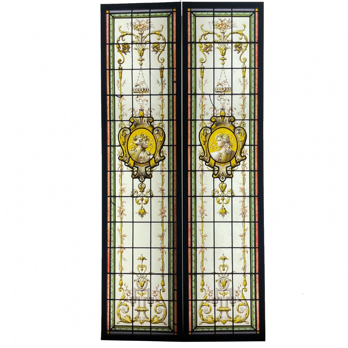 Pair Of Stained Glass Windows With Warriors (186 X 90 Cm)