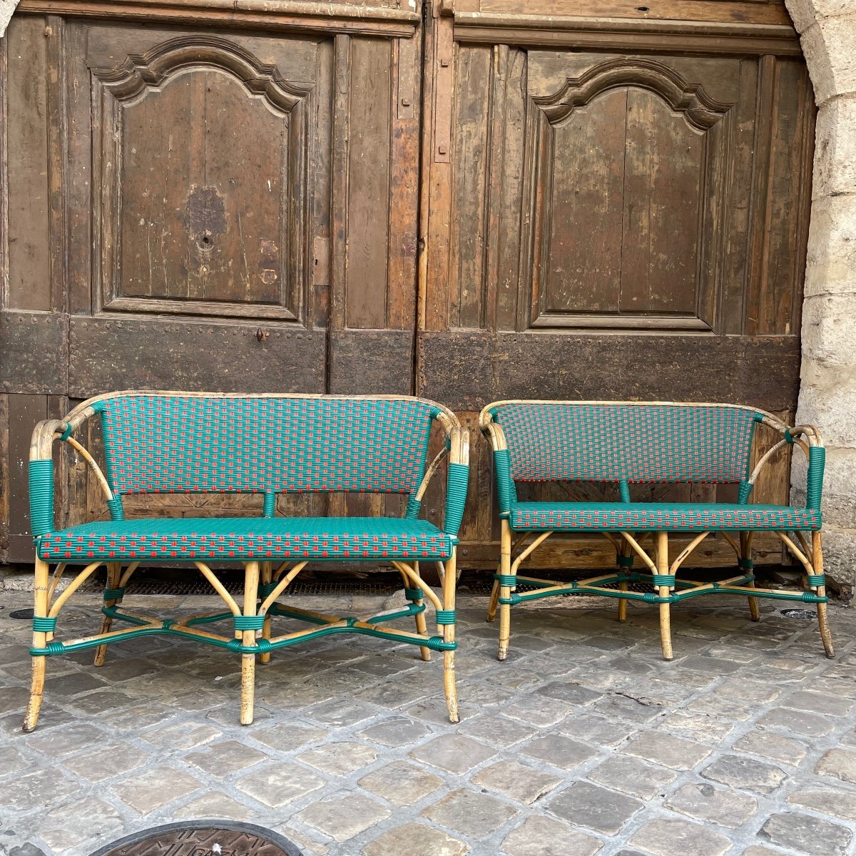 Pair Of Rattan Benches-photo-2