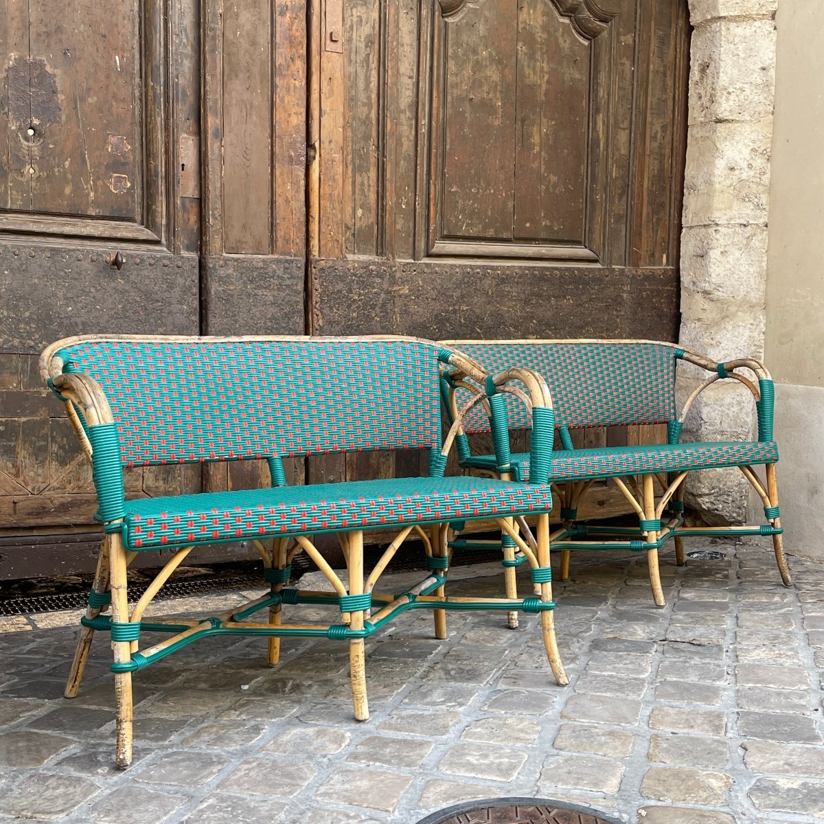 Pair Of Rattan Benches-photo-3