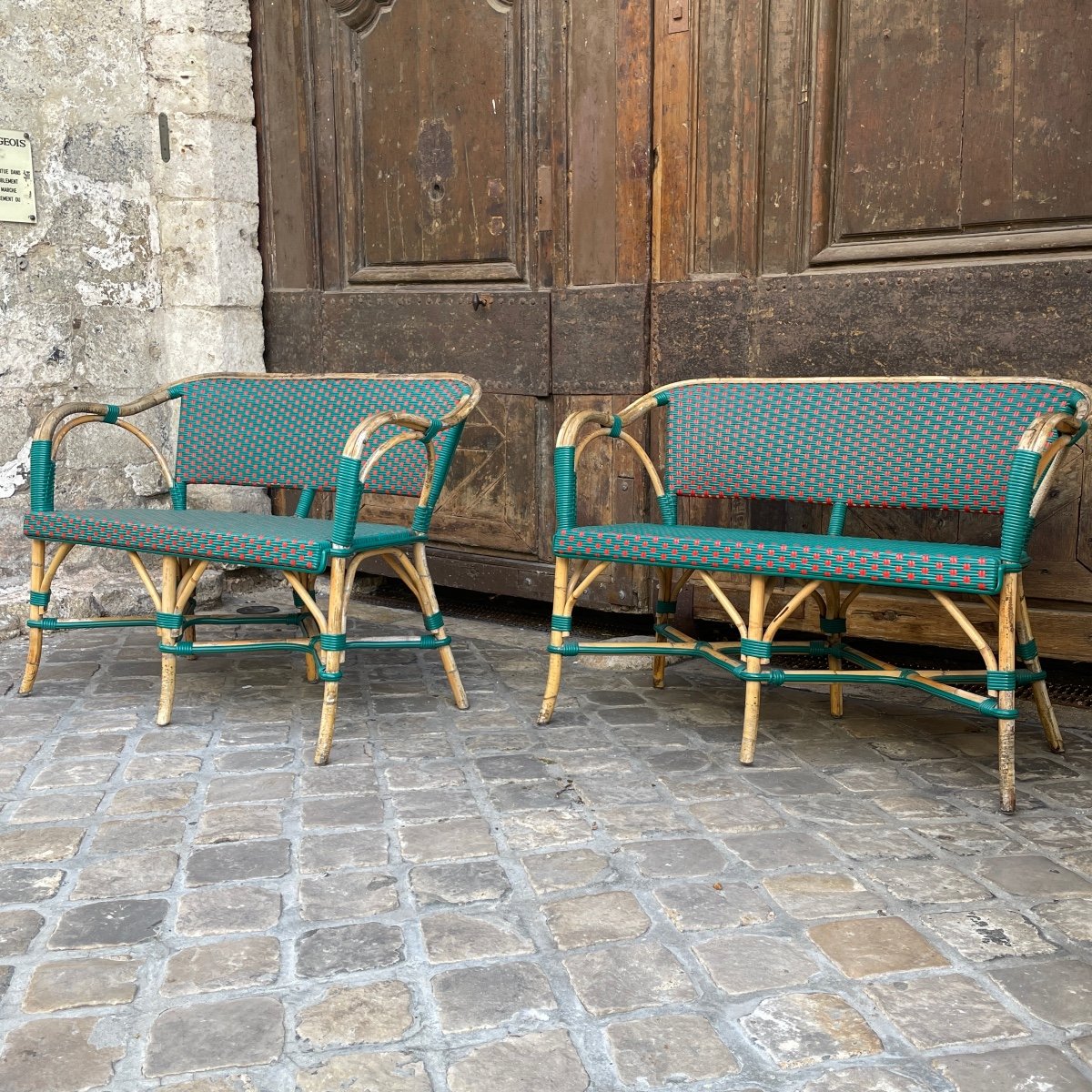 Pair Of Rattan Benches-photo-4