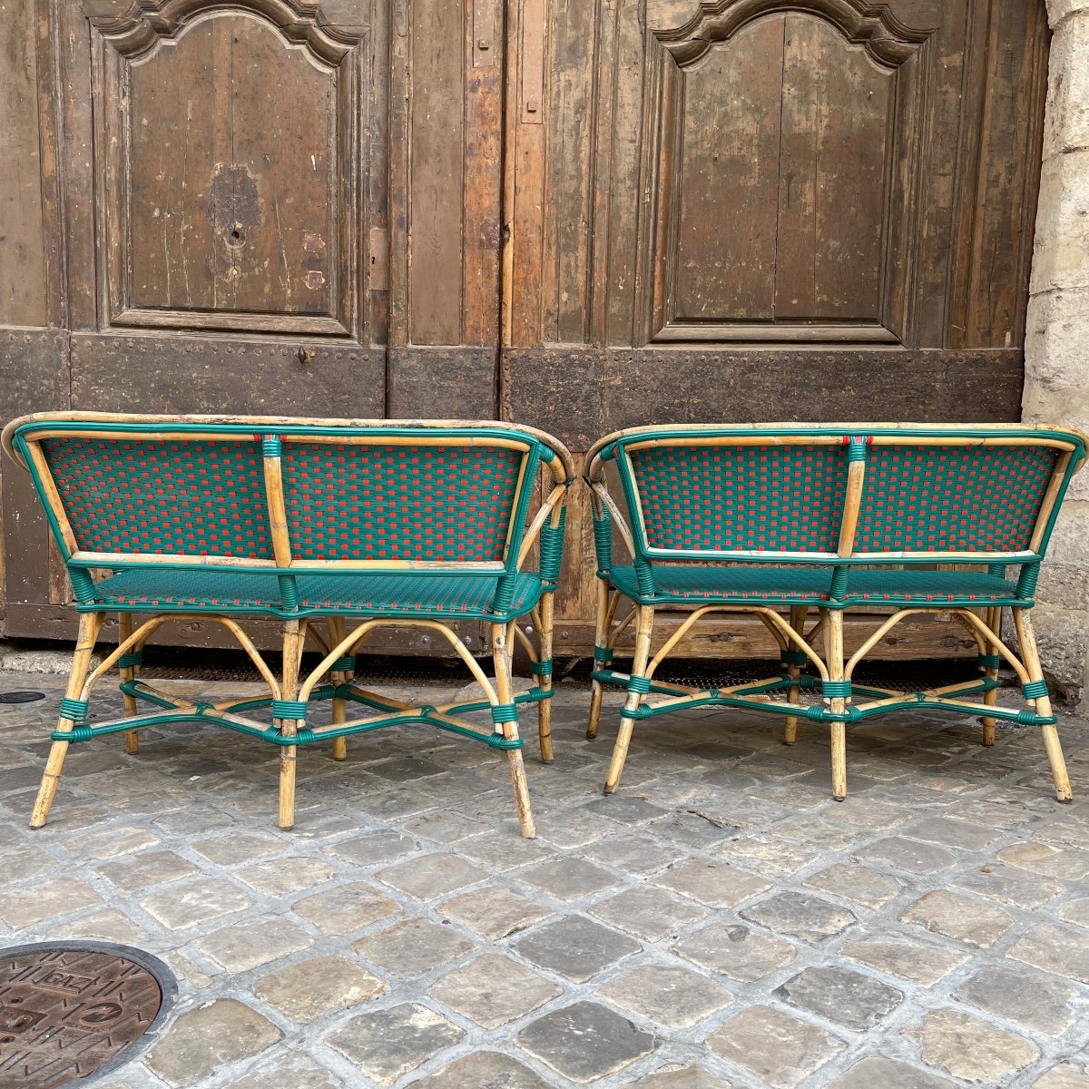 Pair Of Rattan Benches-photo-2