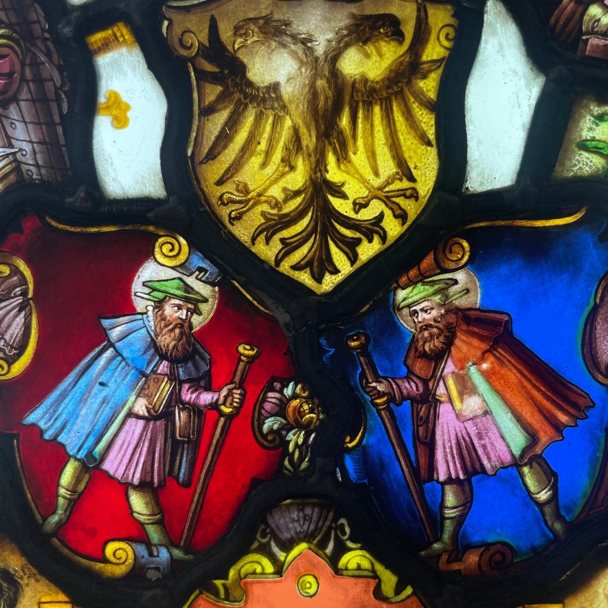 Renaissance Stained Glass Window With Two-headed Eagle (24 X 31 Cm)-photo-4