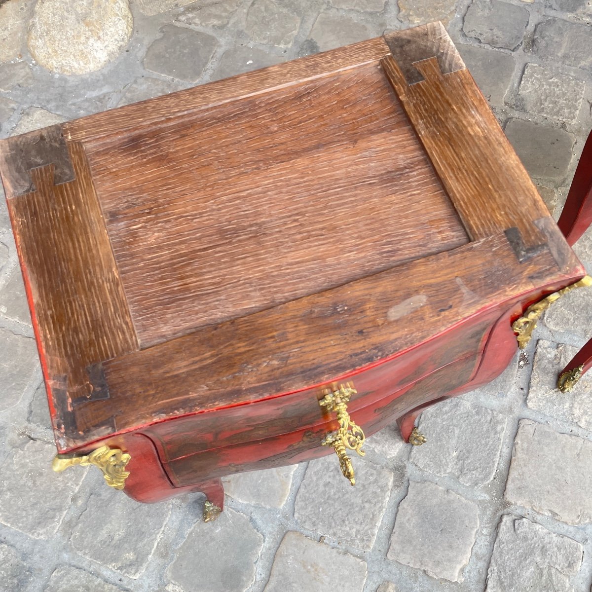 Pair Of Red Lacquer Bedside Tables Chinese Decor-photo-4