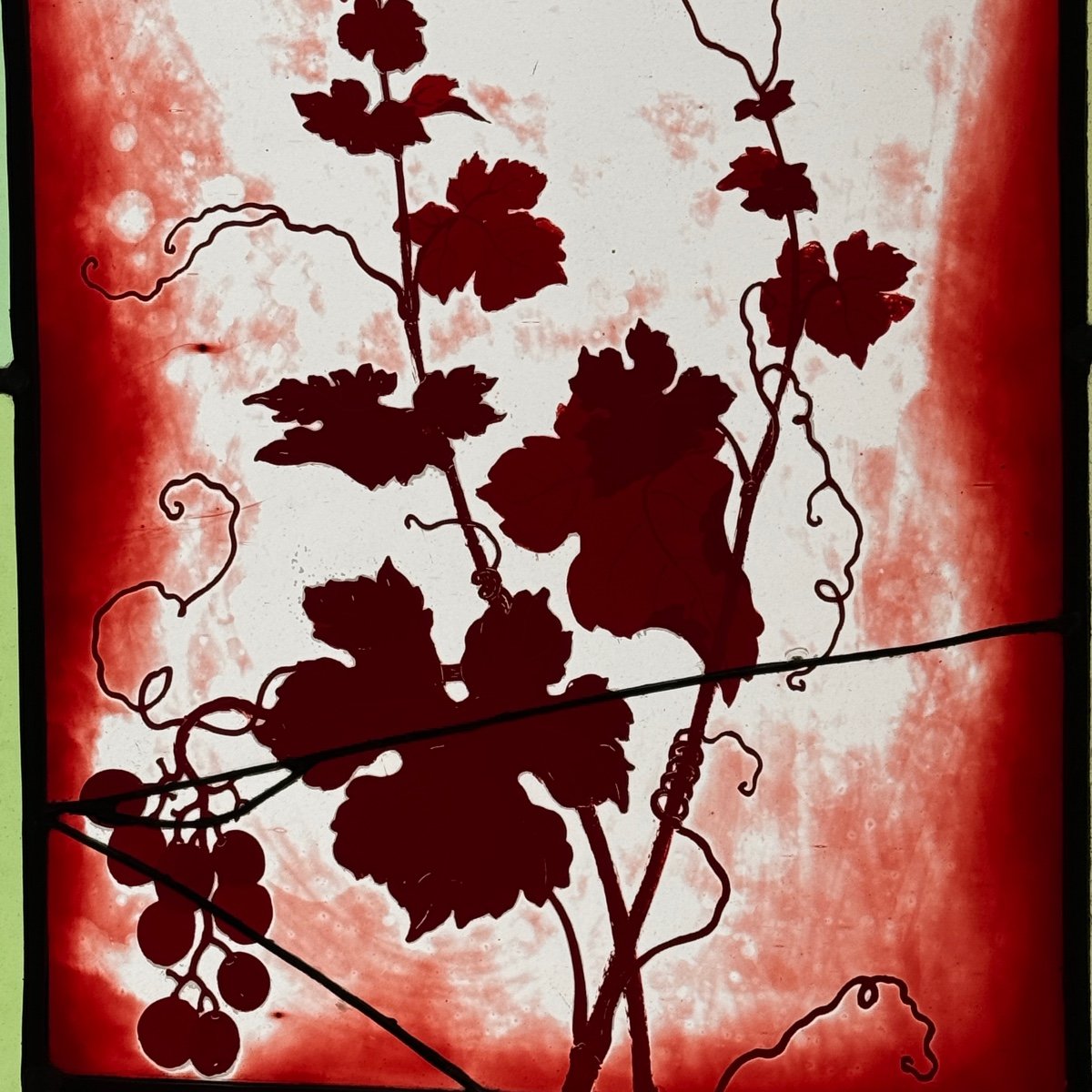 Pair Of Stained Glass Windows With Vines (2) (115 X 92 Cm)-photo-3