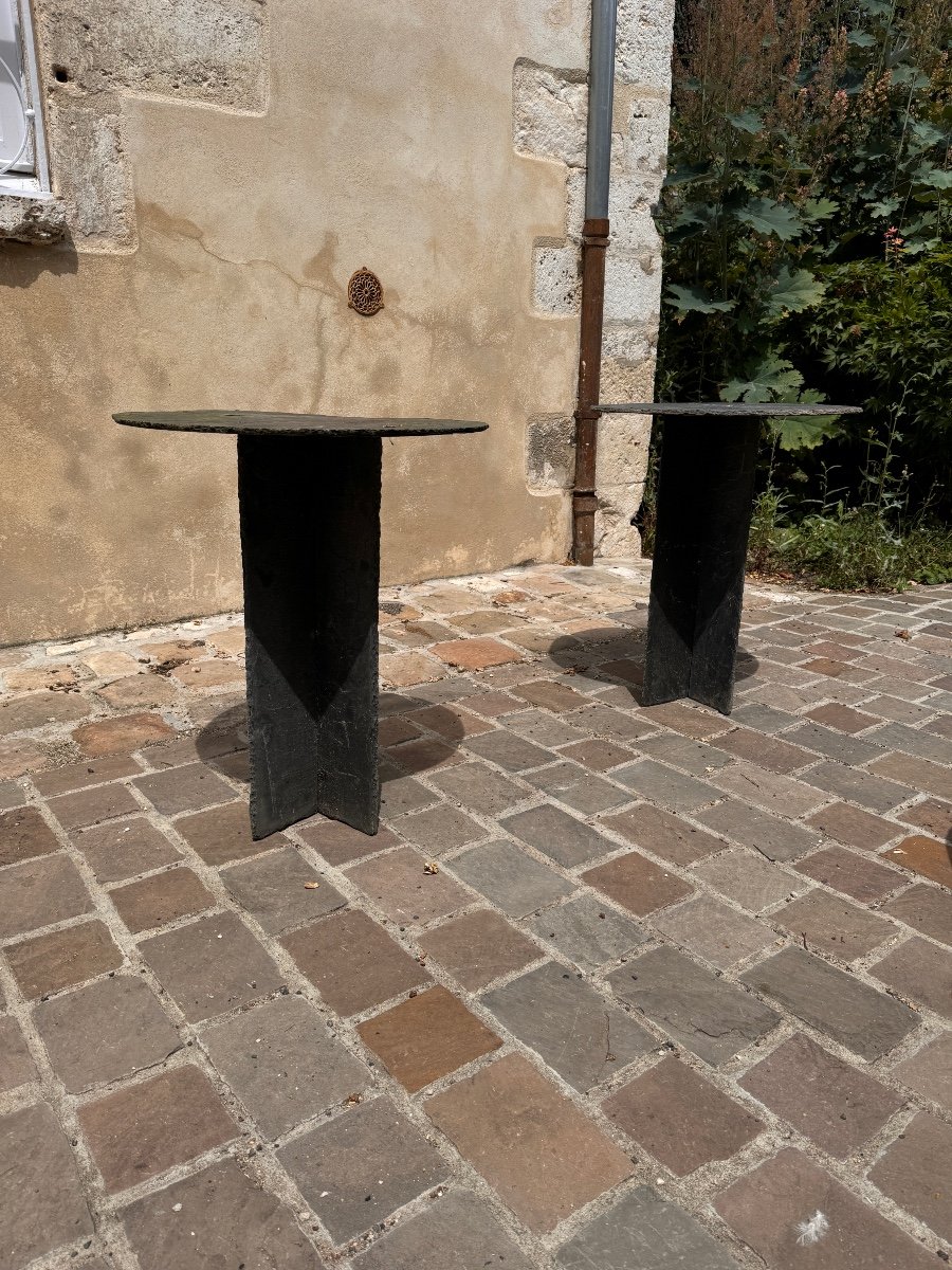 Pair Of Trélazé Slate Pedestal Tables-photo-3