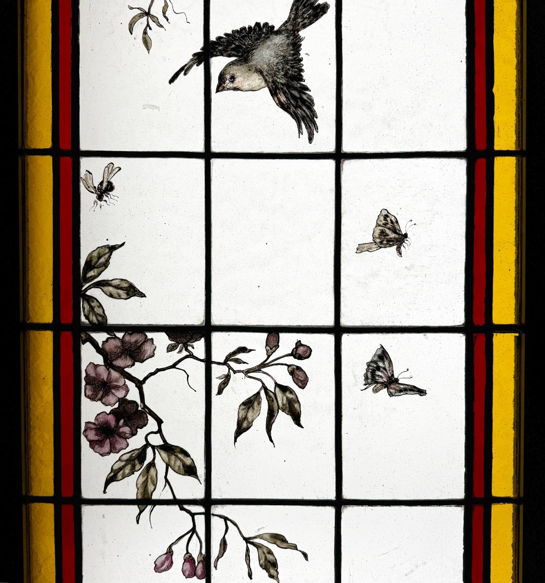 Vitraux Aux Fleurs Et Oiseaux  (223 X 180 Cm)-photo-3