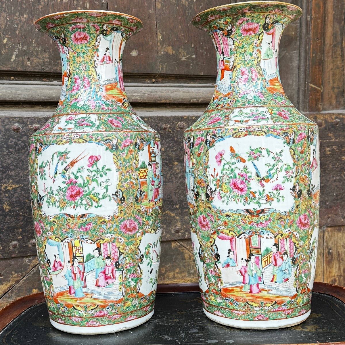 Pair Of Canton Vases -photo-2