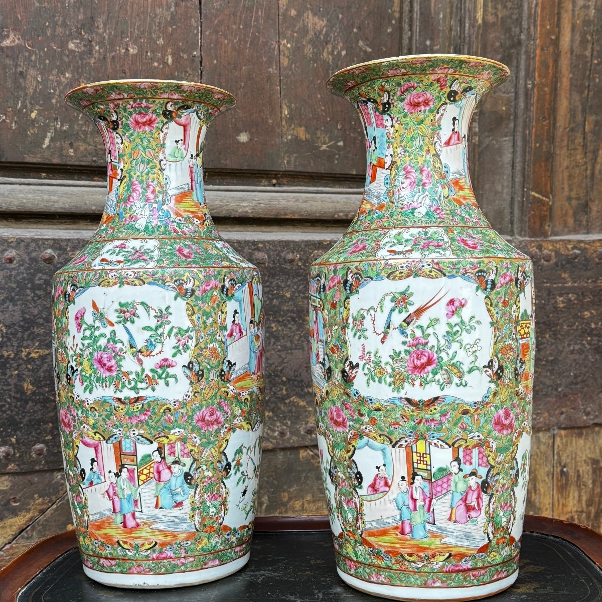 Pair Of Canton Vases -photo-3