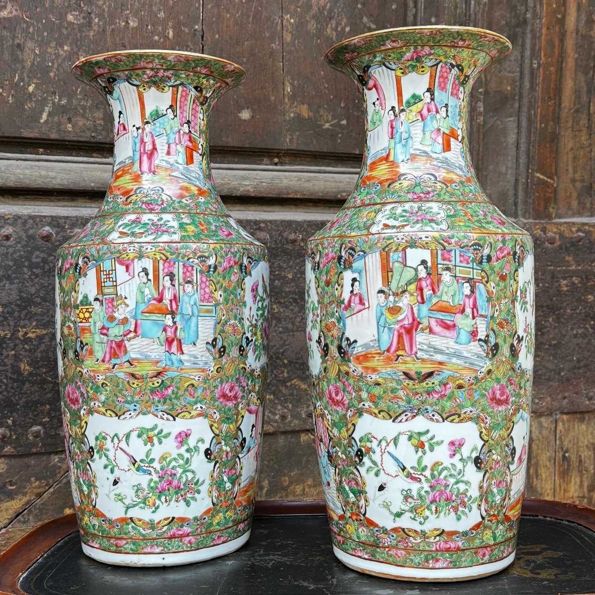 Pair Of Canton Vases -photo-4