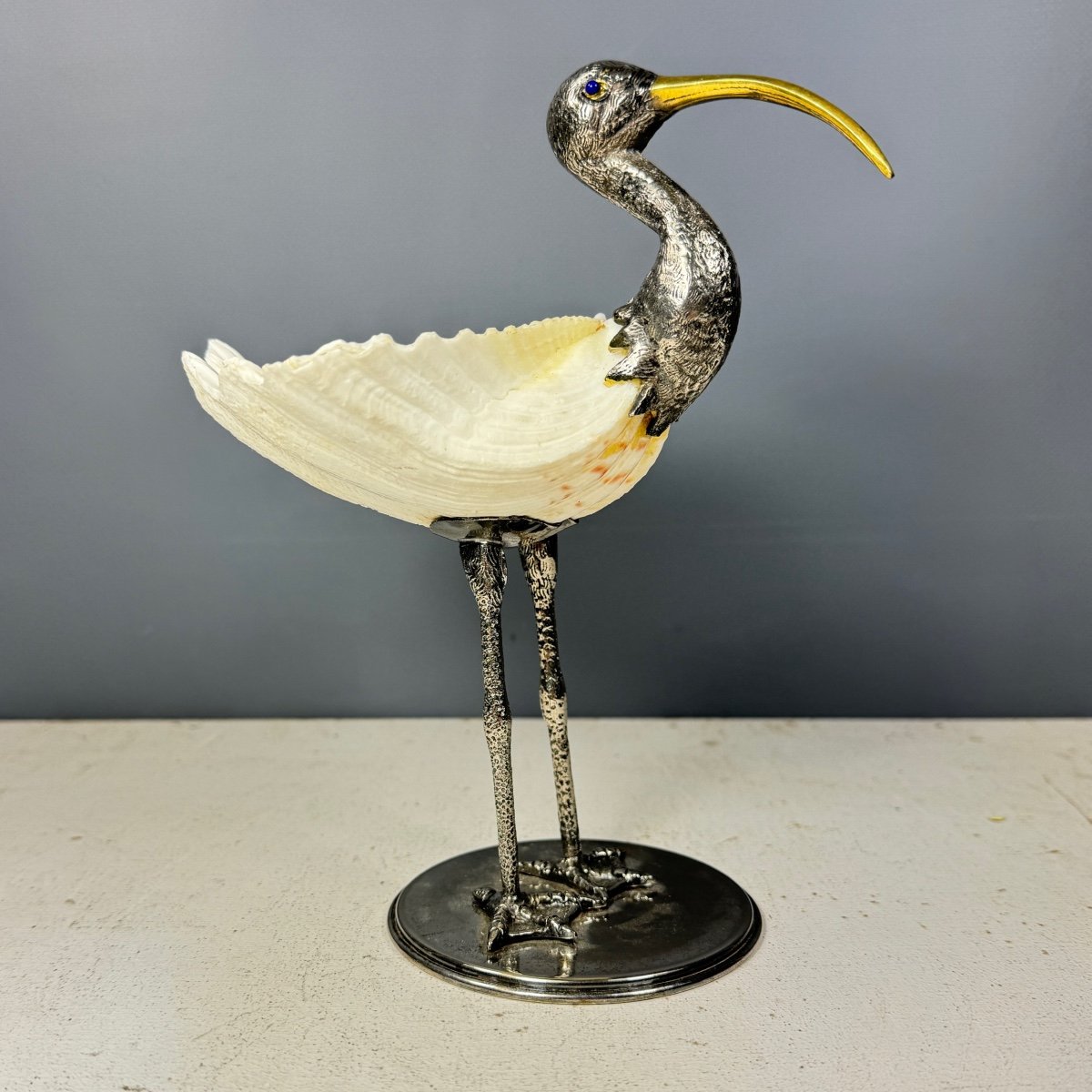 Ibis In Silver Bronze And Shell-photo-3