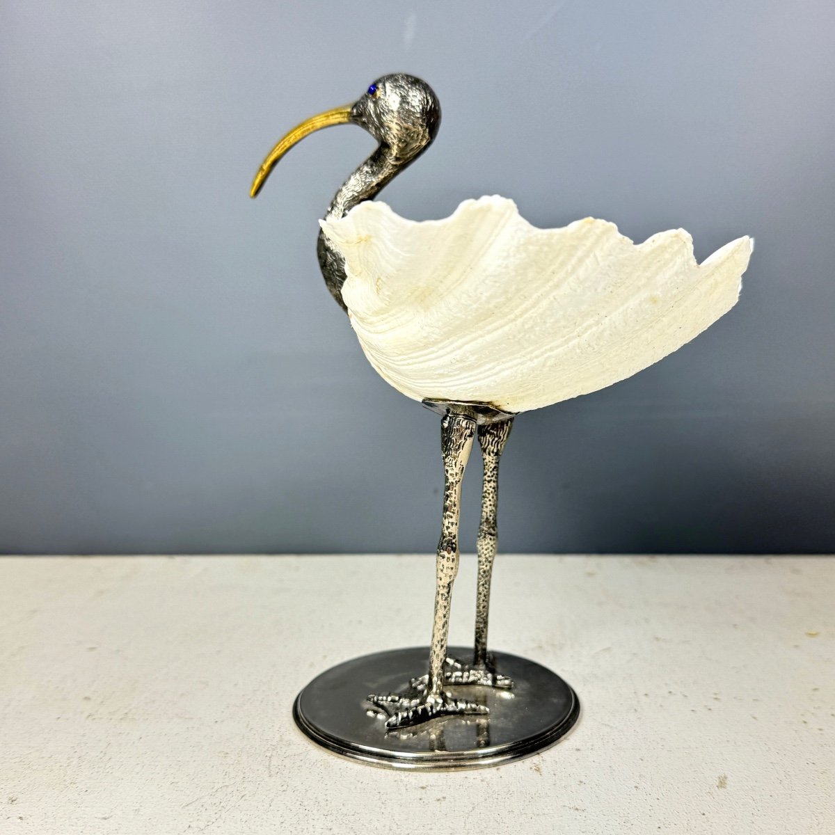 Ibis In Silver Bronze And Shell-photo-1