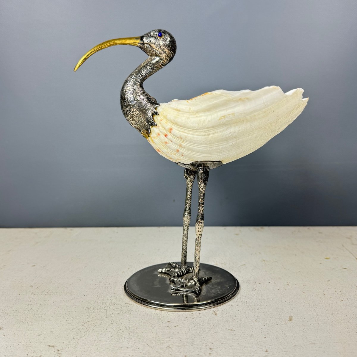 Ibis In Silver Bronze And Shell-photo-2