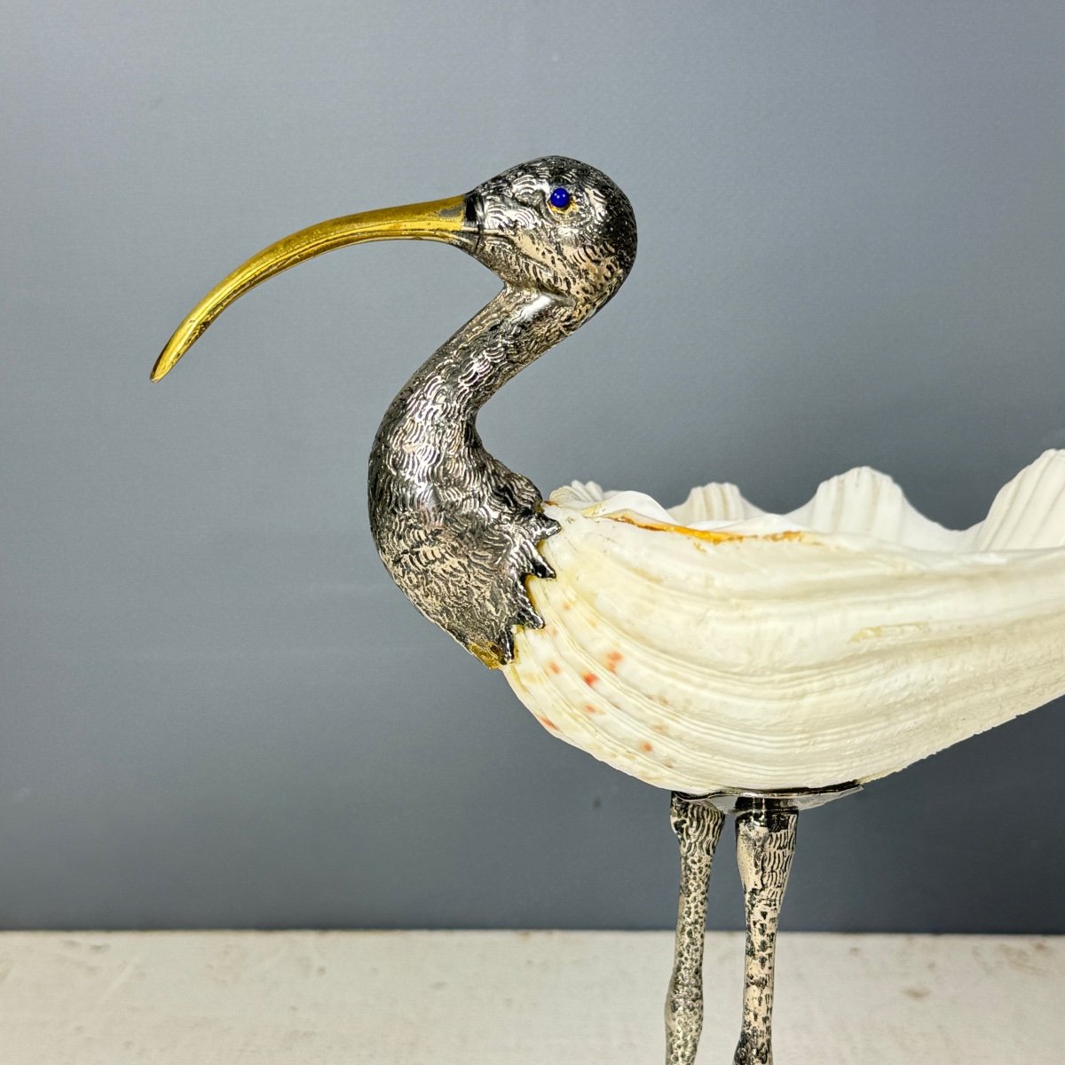 Ibis In Silver Bronze And Shell-photo-3