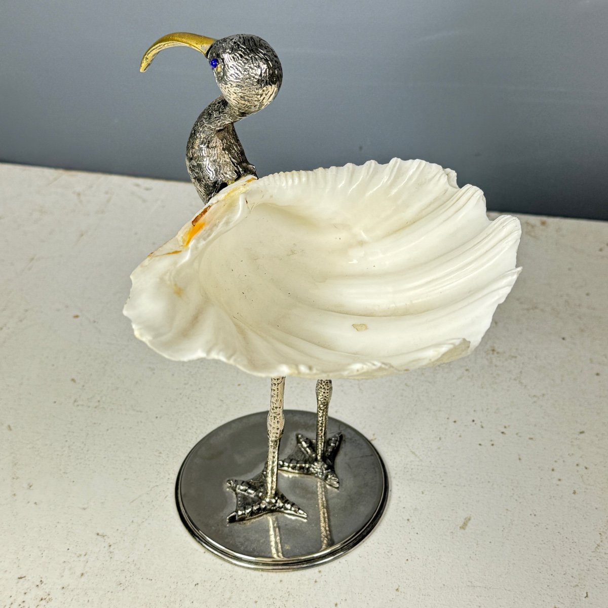 Ibis In Silver Bronze And Shell-photo-4