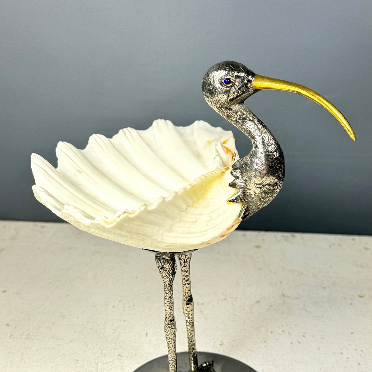 Ibis In Silver Bronze And Shell-photo-6