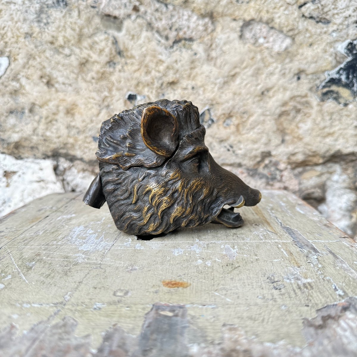 Bronze Boar's Head Inkwell-photo-4