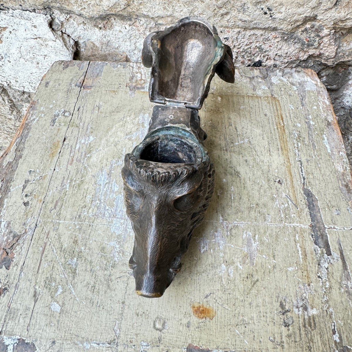 Bronze Boar's Head Inkwell-photo-3