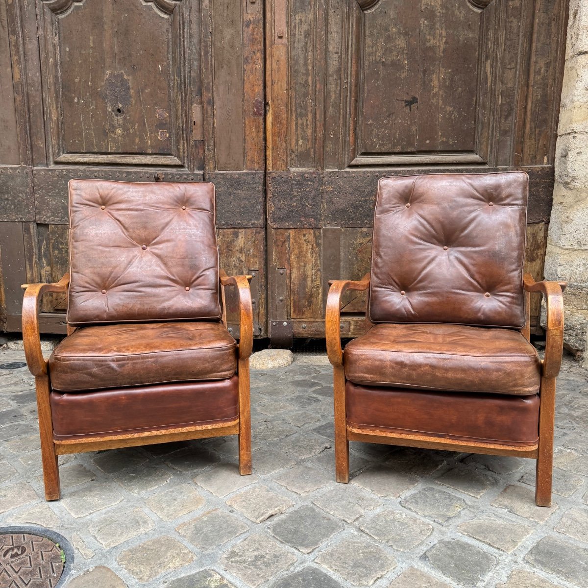 Pair Of Leather Armchairs-photo-2