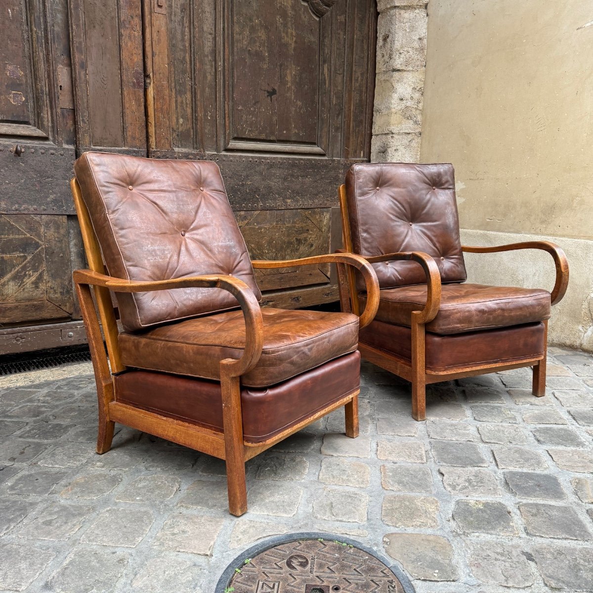 Pair Of Leather Armchairs-photo-3