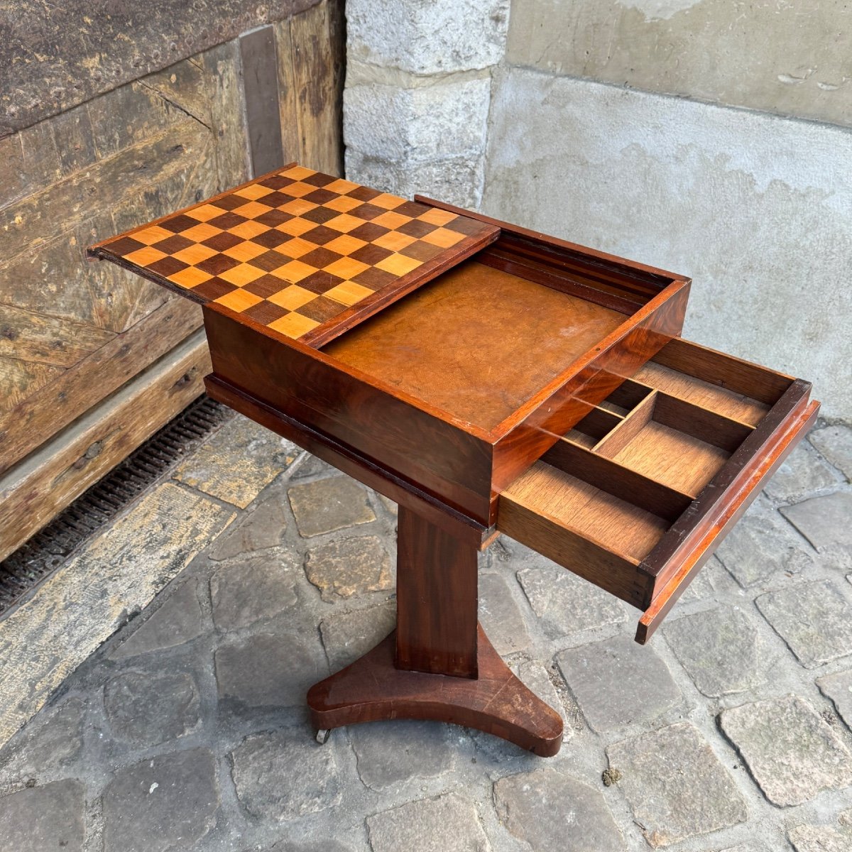 19th Century Chessboard Pedestal Table