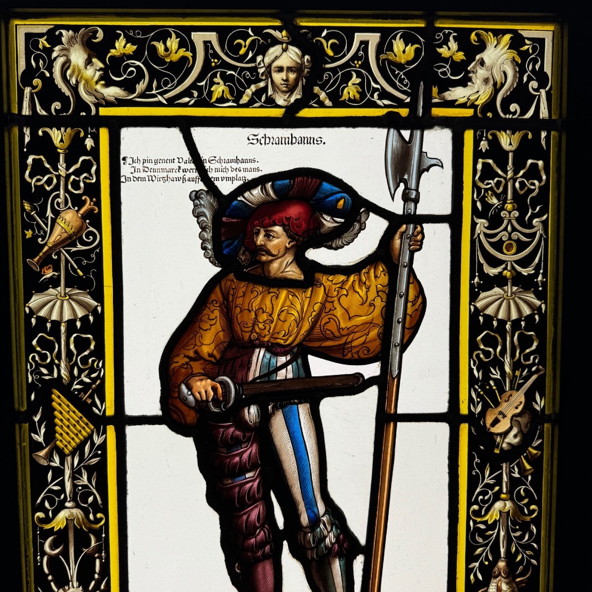 Stained Glass Window With Halberdier (65 X 42 Cm)-photo-2