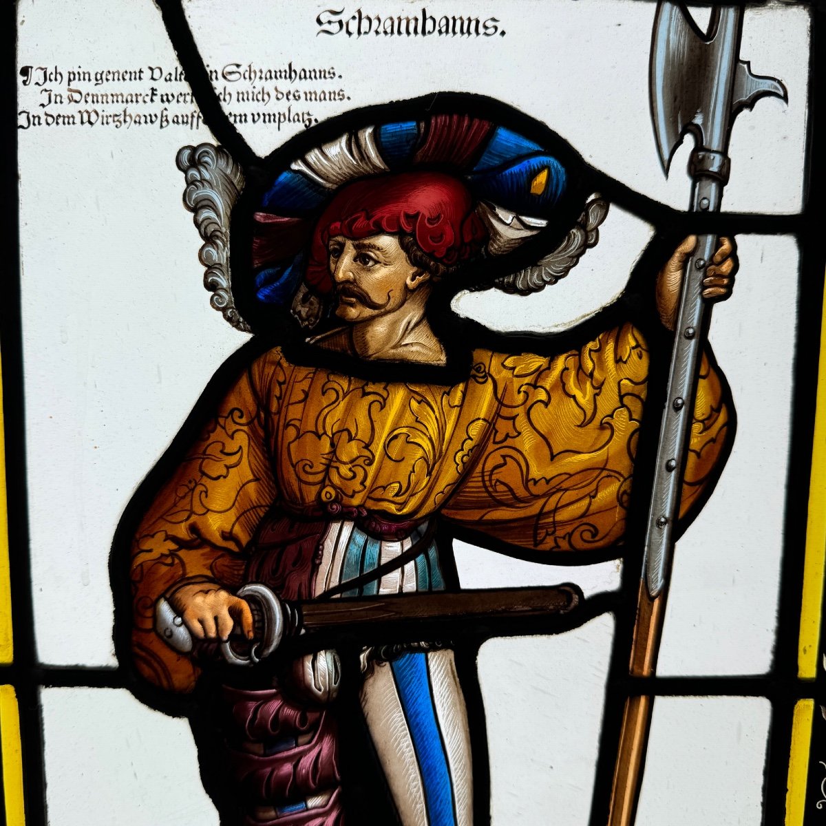 Stained Glass Window With Halberdier (65 X 42 Cm)-photo-4