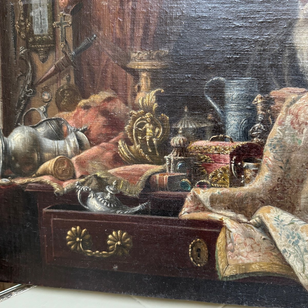 Oil On Canvas The Antique Dealer-photo-3