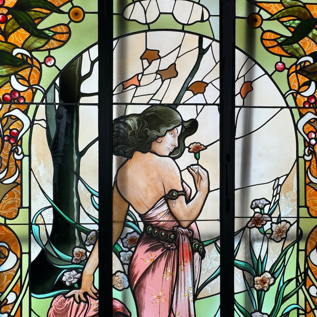 Stained Glass Stained Glass Woman With Carnation-photo-2