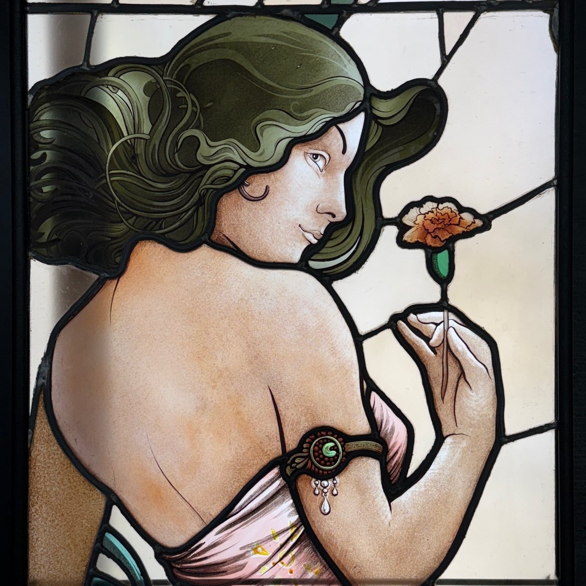 Stained Glass Stained Glass Woman With Carnation-photo-3