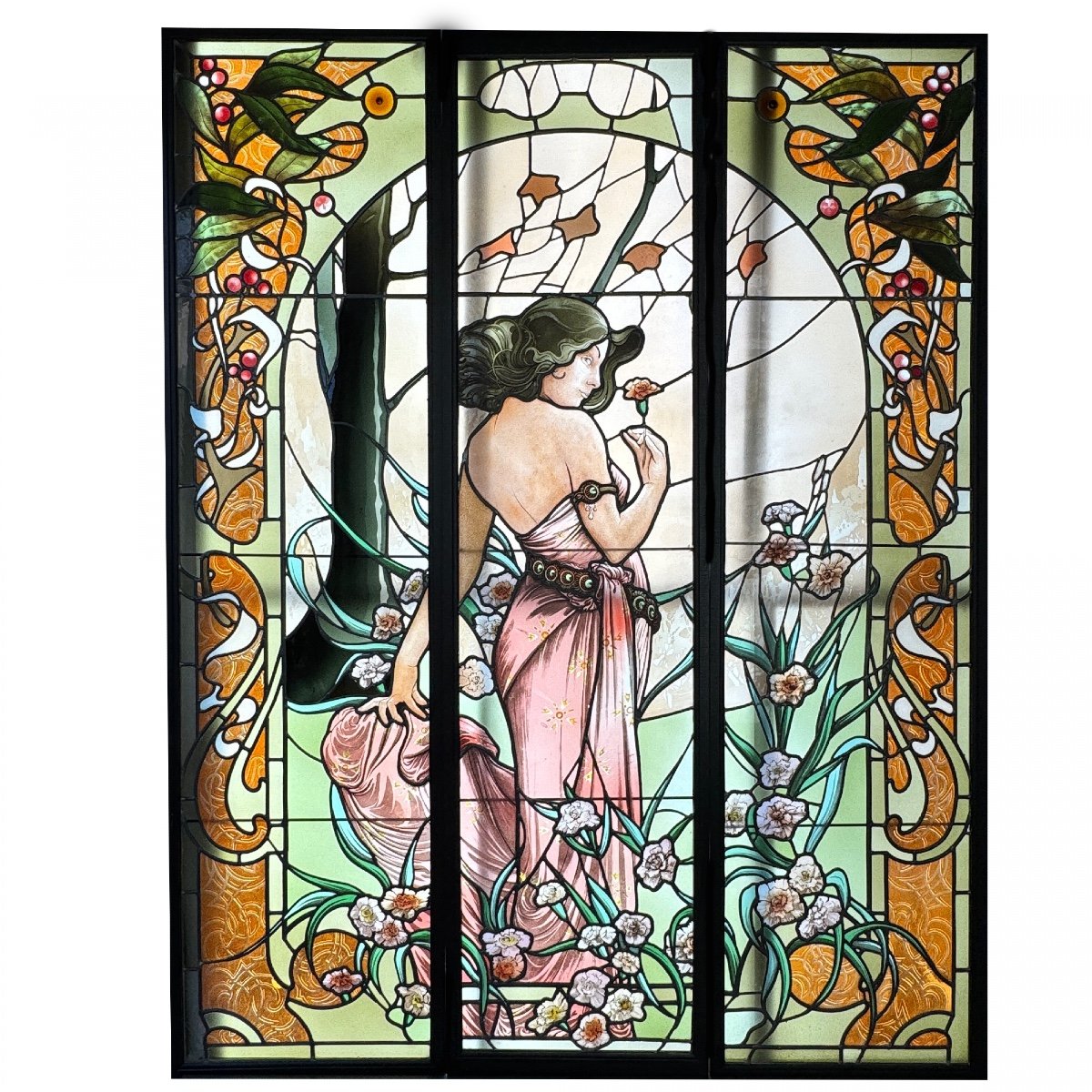 Stained Glass Stained Glass Woman With Carnation