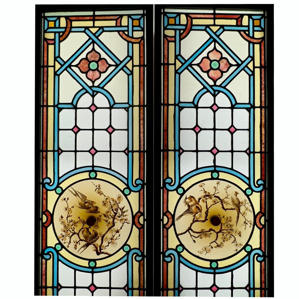 Stained Glass Window With Birds (h193cm L107cm)-photo-2