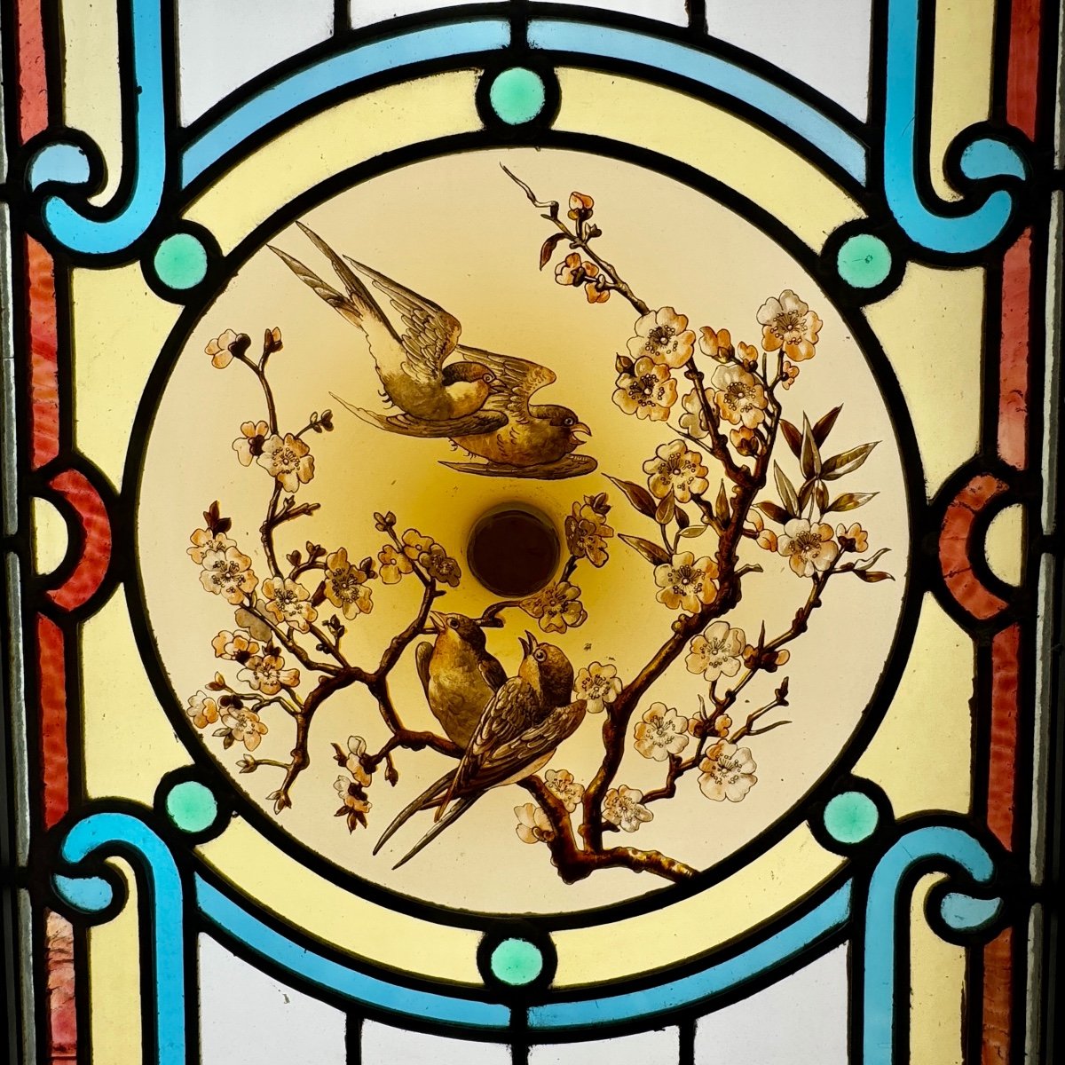 Stained Glass Window With Birds (h193cm L107cm)-photo-4