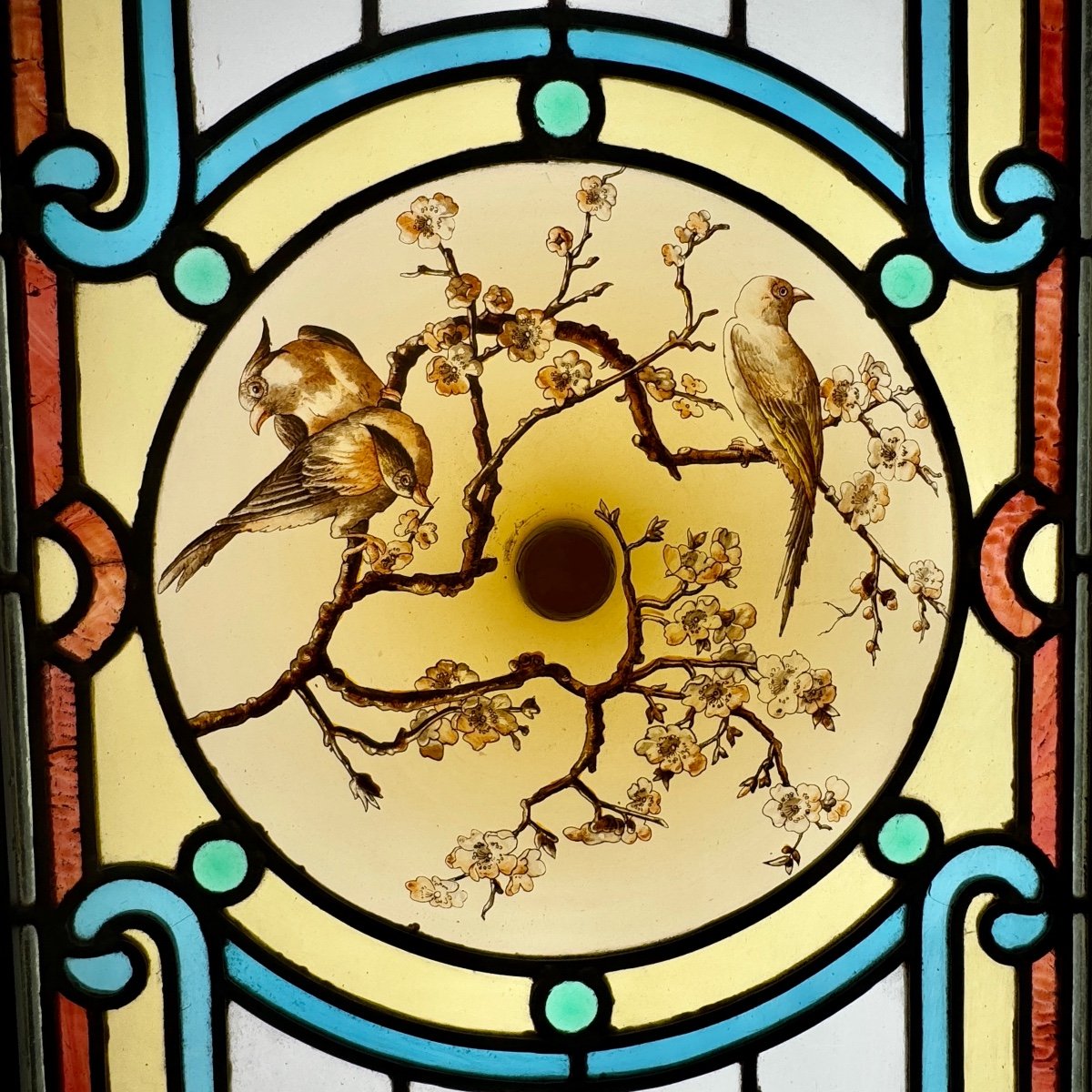 Stained Glass Window With Birds (h193cm L107cm)-photo-1