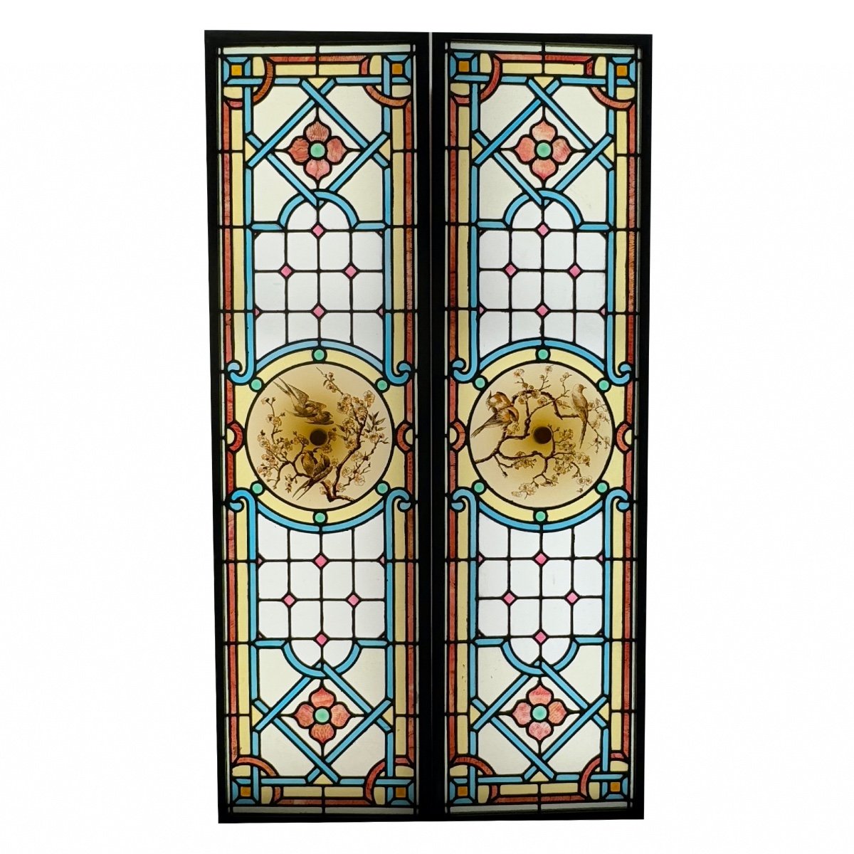 Stained Glass Window With Birds (h193cm L107cm)