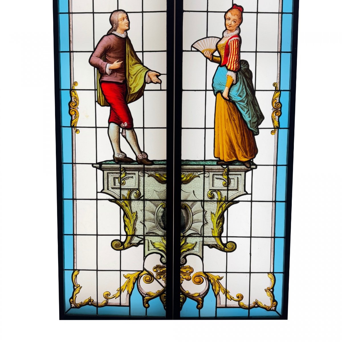 Stained Glass Couple With Fan (h191cm L104cm)-photo-3