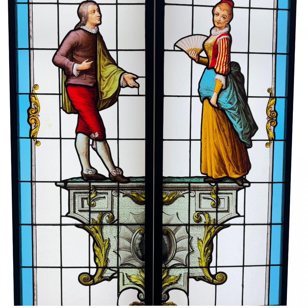 Stained Glass Couple With Fan (h191cm L104cm)-photo-4