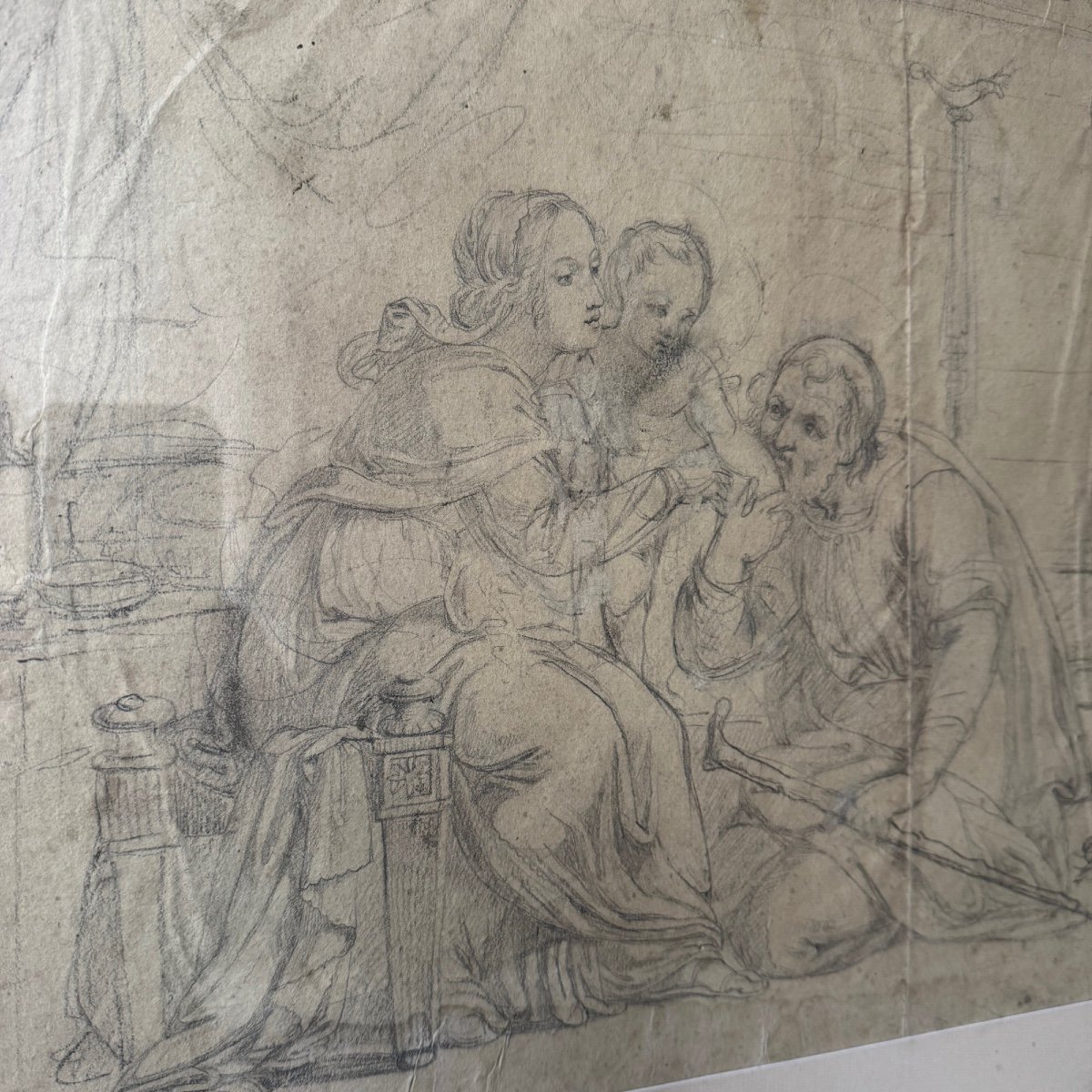 Drawing Virgin – Holy Family 19th Century-photo-3