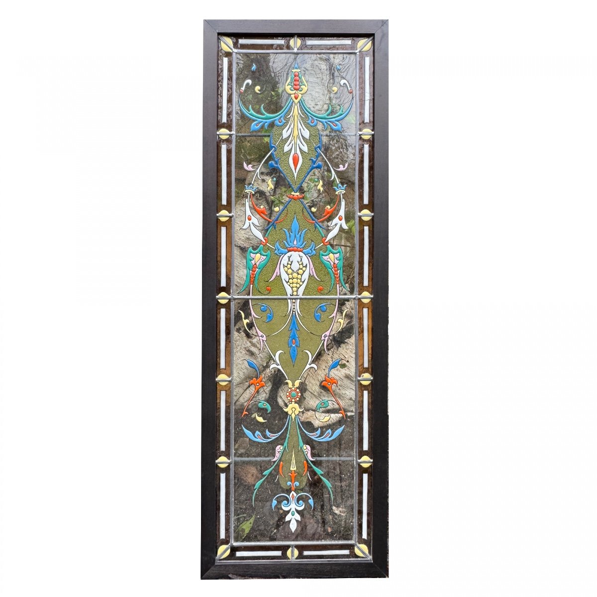 Stained Glass Window With Enamels (113 X 38.5 Cm)-photo-2