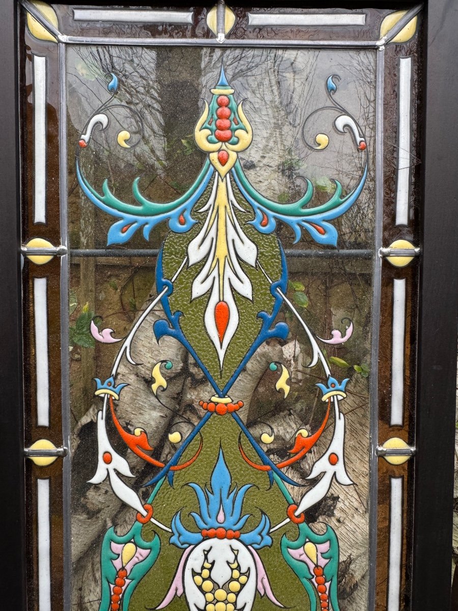 Stained Glass Window With Enamels (113 X 38.5 Cm)-photo-3